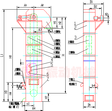 HL系列環(huán)鏈離心式斗式提升機外形圖-同鑫振動機械
